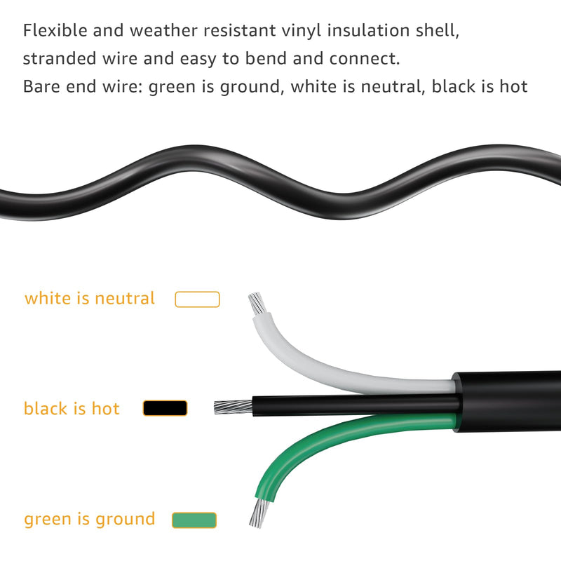 9.8ft 12 Gauge 3 Prong Heavy Duty Replacement Power Supply Cord Cable 110V 115V 120V Pigtail, for Power Tools, Appliances, 12 AWG 3 Conductor Wire Cable Black Black 9.8 feet