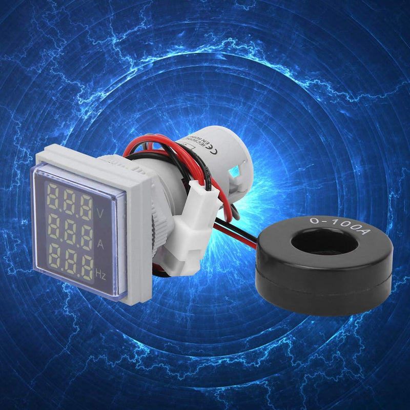 [Australia - AusPower] - Voltage Current Frequency Meter, AD112-22 FVAH Multifunction Digital Meter LED 3-Digit Display AC Voltage Current Tester, AC60-500V 0-100A 20-75 Hz Measurement (White) White 