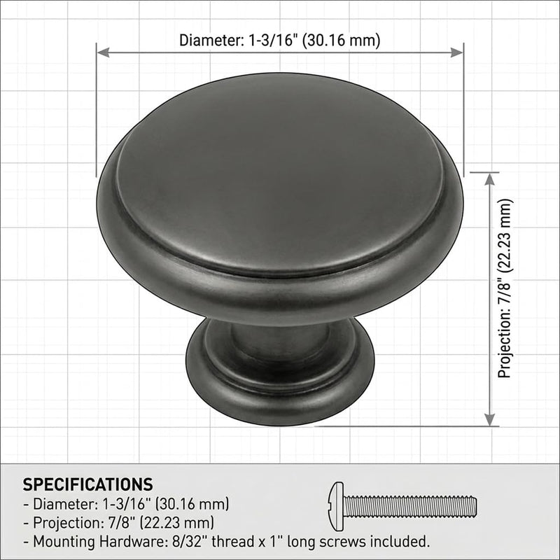 Cosmas 10 Pack 5422BAB Brushed Antique Brass Cabinet Hardware Mushroom Knob — 1-3/16 Inch Diameter for Kitchen Bathroom Drawer Dresser