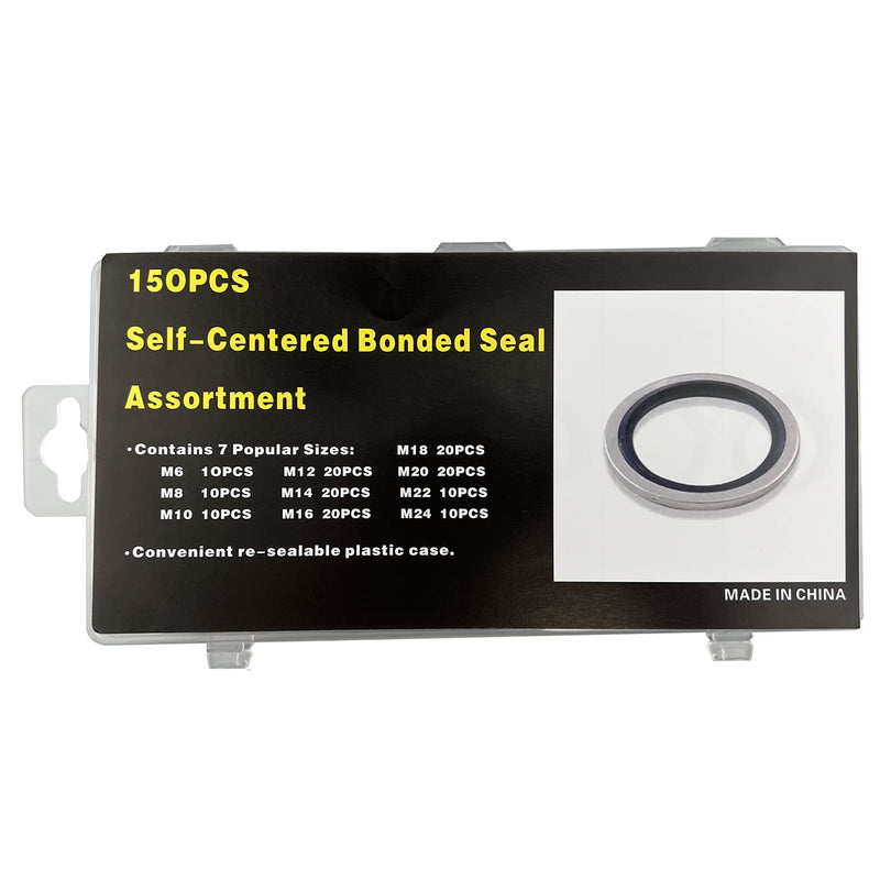[Australia - AusPower] - 150Pcs Automotive Self-Centered Bonded Seal Gasket Assortment Kit Bonded Seal Oil Washer Assortment Kit 