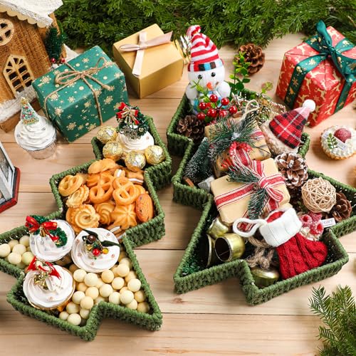 Vesici 2 Pcs Christmas Tree Wicker Basket, 16‘' 14‘' Xmas Serving Trays