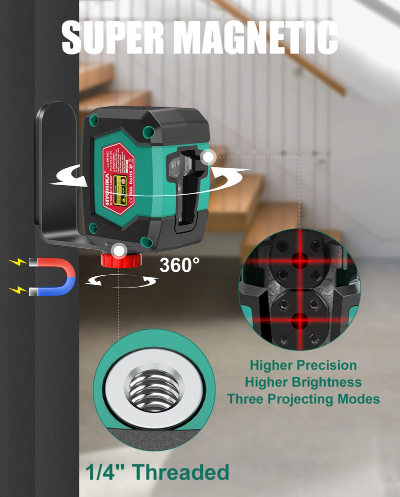 [Australia - AusPower] - Laser Level, HYCHIKA 50 Feet Cross Line Laser with Dual Modules, Self Leveling Laser Level, Switchable Self-Leveling Vertical and Horizontal Line Construction Picture Hanging, Battery Included Red 