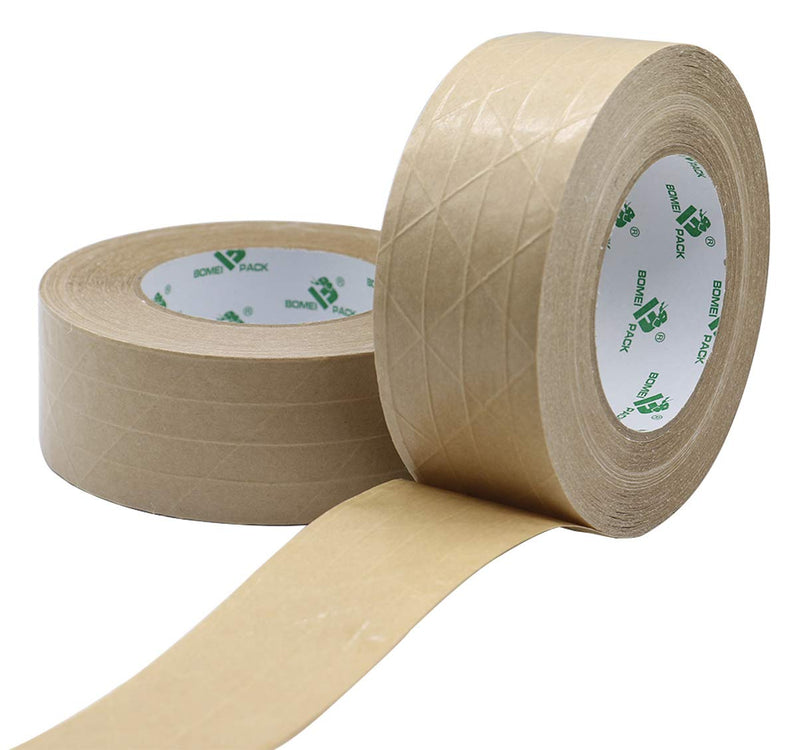 BOMEI PACK 2Pack Reinforced Kraft Paper Tape, Self Adhesive Paper Gummed Packing Tape, for Heavy Duty Packing, Shipping, Moving and Storage, 2Inch55yds 2in x 55yds 2