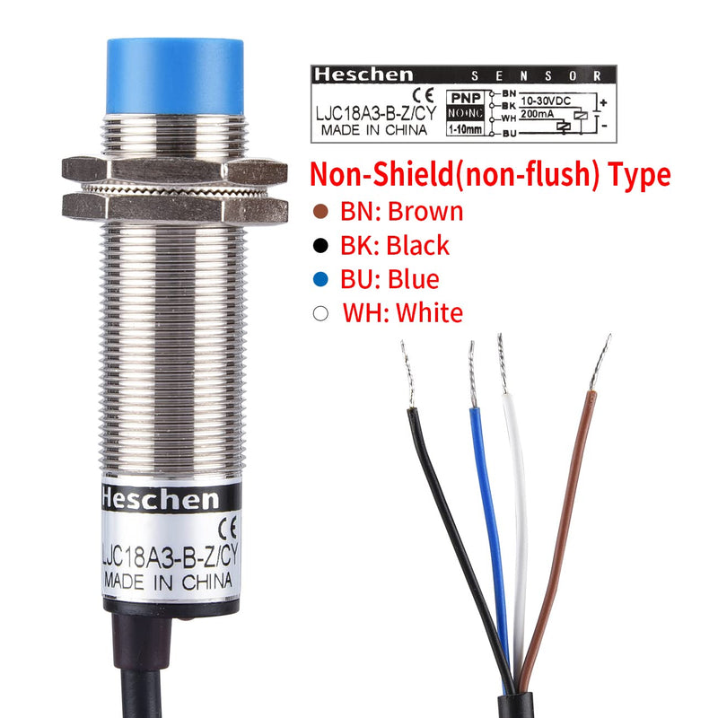 [Australia - AusPower] - Heschen M18 Capacitive Proximity Sensor Switch, Non-Shield Type, LJC18A3-B-Z/CY, Detection 10mm, 10-30VDC 200mA, PNP NO+NC, 4 Wires 