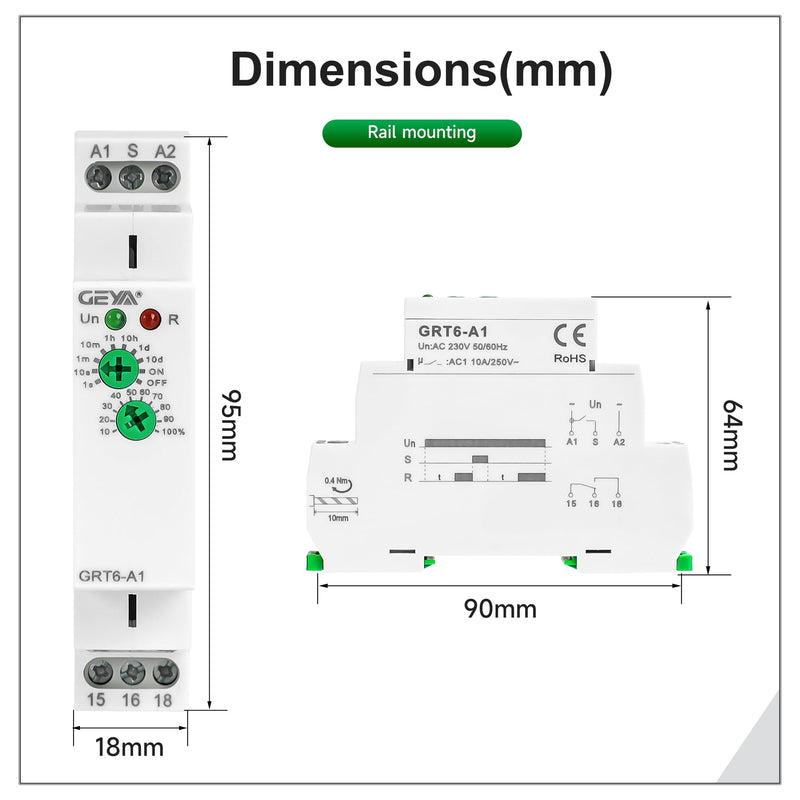 GEYA 1 Output 10A Delay Off Single Function Time Relay Electronic Adjustable Power Off Timer Delay Relay Rail Modular,DIN Rail Mount(GRT6-B1,AC/DC24V-240V) GRT6-B1 AC/DC24V-240V