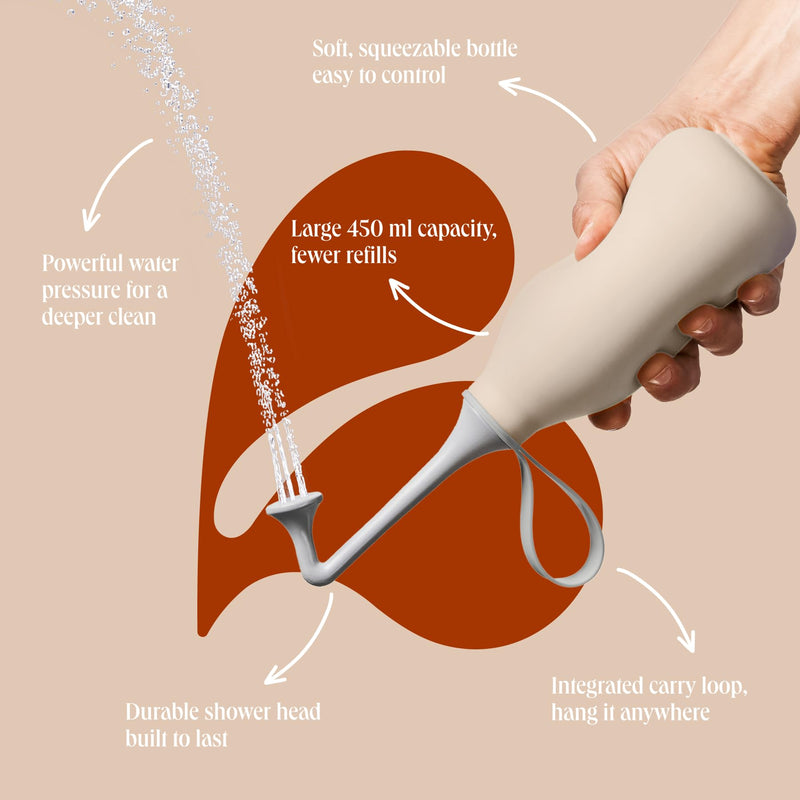 Butt & Intimate Shower 3.0 – Mobile Travel Bidet & Sustainable Intimate Shower, Replaces Wet Wipes, Saves Toilet Paper, Portable Handheld Bidet, Travel Bag Included, BPA-Free - Soft Sand