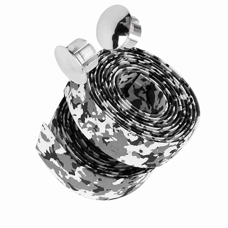 Tbest Handlebar Tape Reflective Grip Wrap Tape + 2 Bar Plugs for Mountain Road Bike (Pack of 2) Black+White