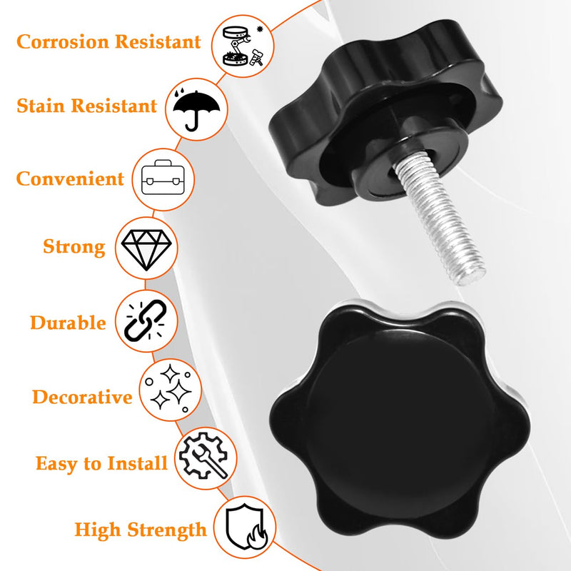 [Australia - AusPower] - 4 Pieces M6 x 16mm Star Hand Knob, Black Plastic Hex Shaped Clamping Knob Handle for Umbrella Base Replacement Knob 