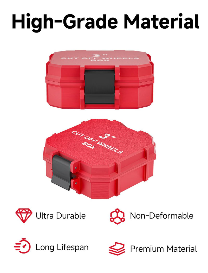 [Australia - AusPower] - 3'' Angle Grinder Cutting Blade Storage Box, Red Portable Wheel Organizer Case 