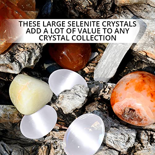 Selenite Crystal Palm Stone, High Energy Calming Effects Healing Crystals, Natural Reiki & Body Chakra Balancing, Best for Gifts & Home Décor – Pack 3