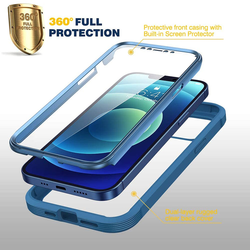 [Australia - AusPower] - Diaclara Designed for iPhone 12/12 Pro Case, Full Body Rugged Case with Built-in Touch Sensitive Anti-Scratch Screen Protector, Soft TPU Bumper Case for iPhone 12/12 Pro 6.1" (Blue and Clear) iPhone 12 & iPhone 12 Pro 6.1" Blue and Clear 