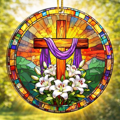 Easter Cross Ornaments, Easter Suncatcher, He is Risen Decor