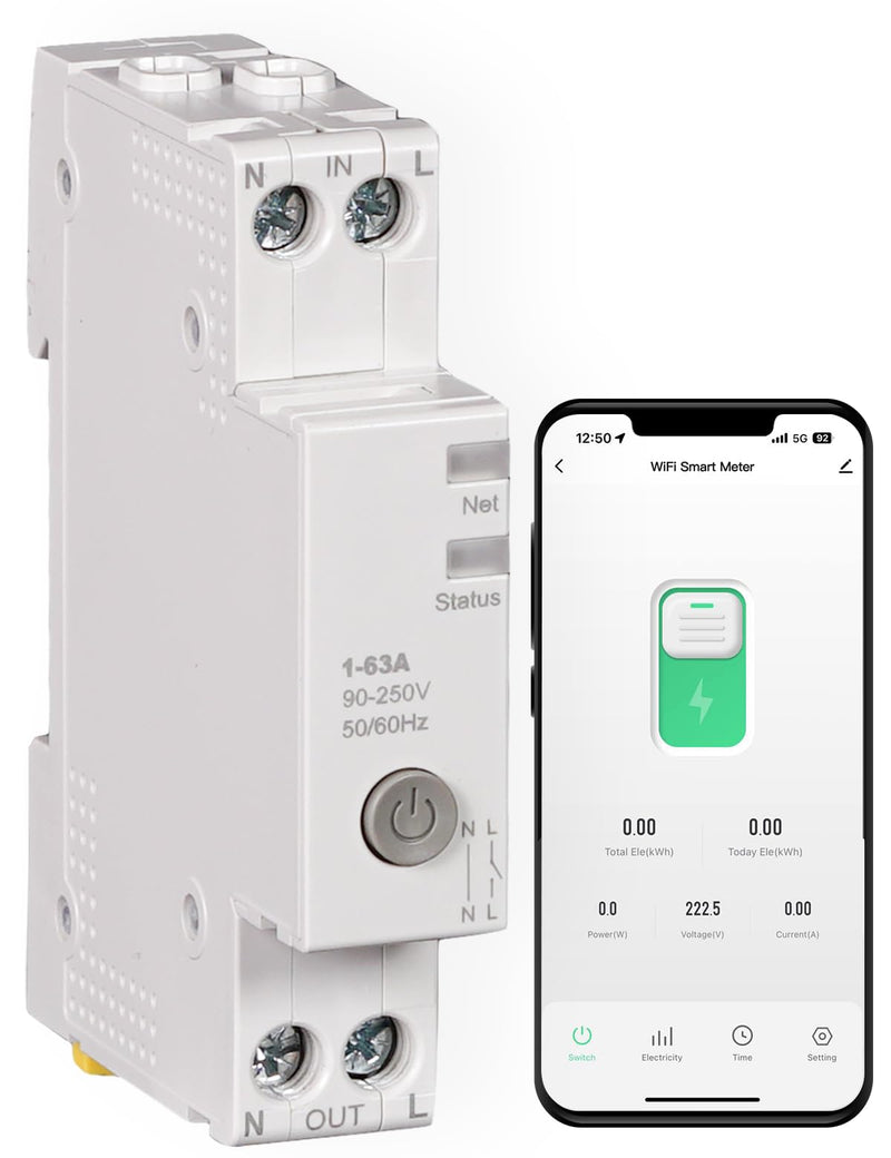 [Australia - AusPower] - MOES Smart Timer DIN Rail 1P + N 16 A 25 A 40 A 63 A with Metering, WiFi Switch for Circuit Breaker Compatible Alexa & Google Home, Overcurrent and Surge Protection, Smart Life/Tuya App Wlan 1 Stück 