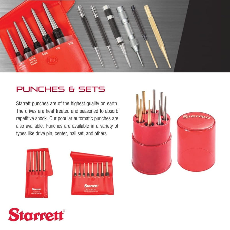 Starrett Hinge Locating Automatic Center Punch with Adjustable Stroke - 125mm Length, 16mm Diameter Tapered Point - 819