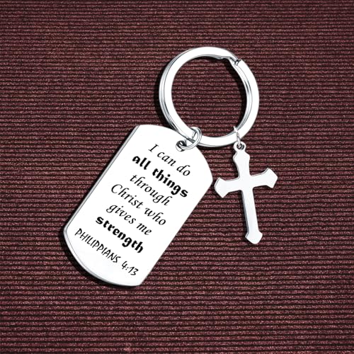Christian Bible Verse Keychain - Inspirational Keyring Gift for Women - Religious Easter Gift