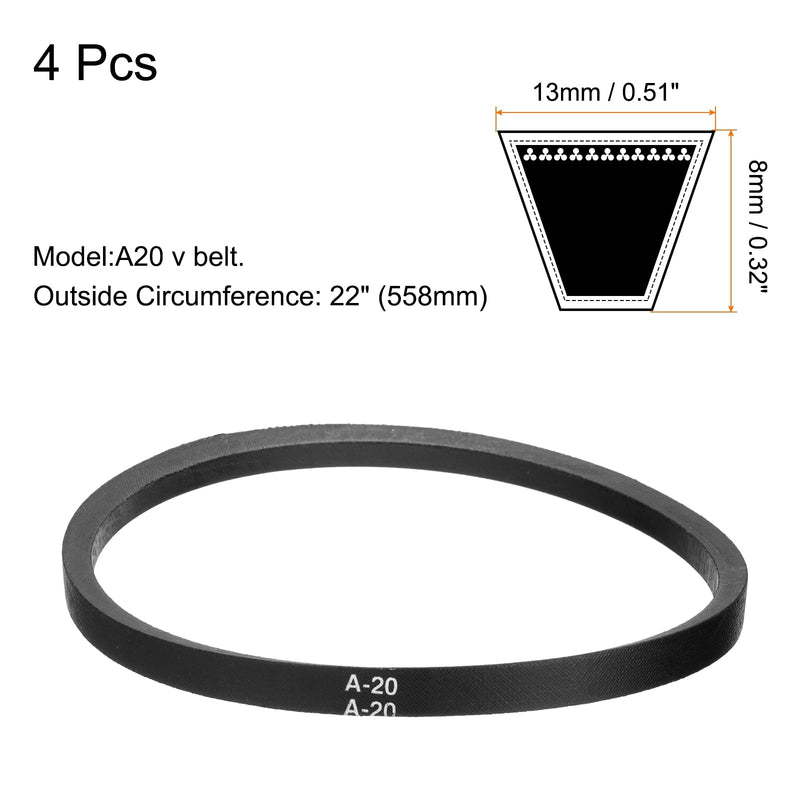 [Australia - AusPower] - uxcell 4pcs A20 or 4L220 Classic Wrapped Rubber V-Belt, 20"(508mm) Inside Circumference, A Profile V Belt 4 