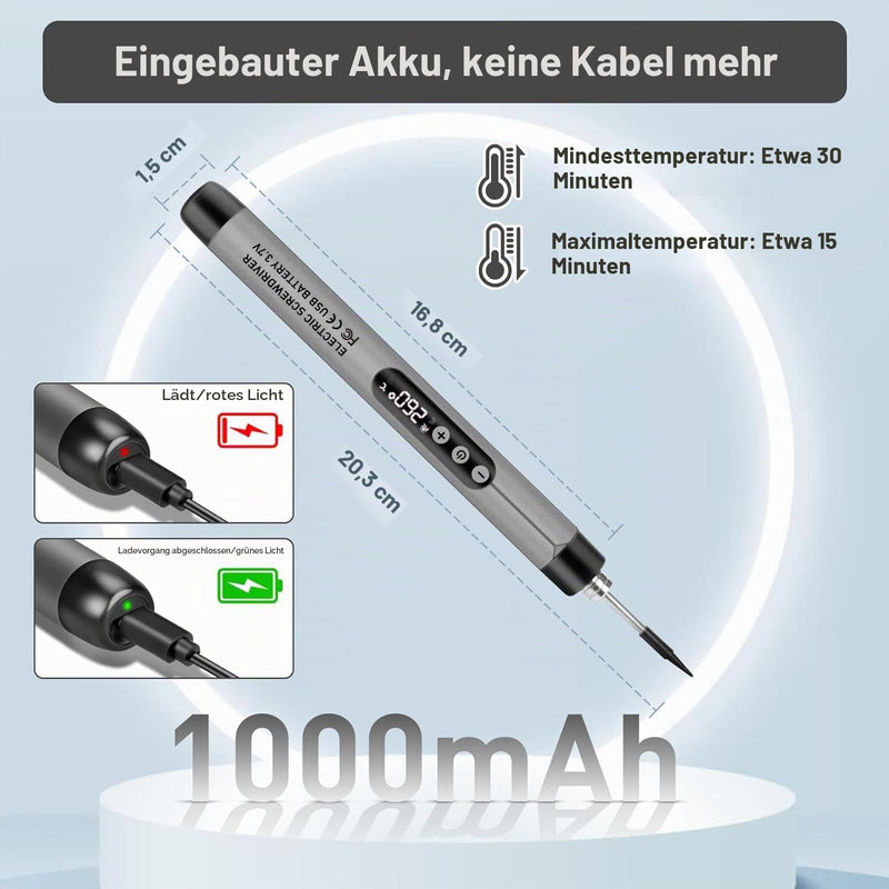 Battery Soldering Iron Set, USB Rechargeable Soldering Iron with LCD, Ceramic Heating Core, Adjustable Temperature 200-450°C, 3 Soldering Tips, Mini Soldering Station for Small Repair such as Circuit Boards and Jewellery