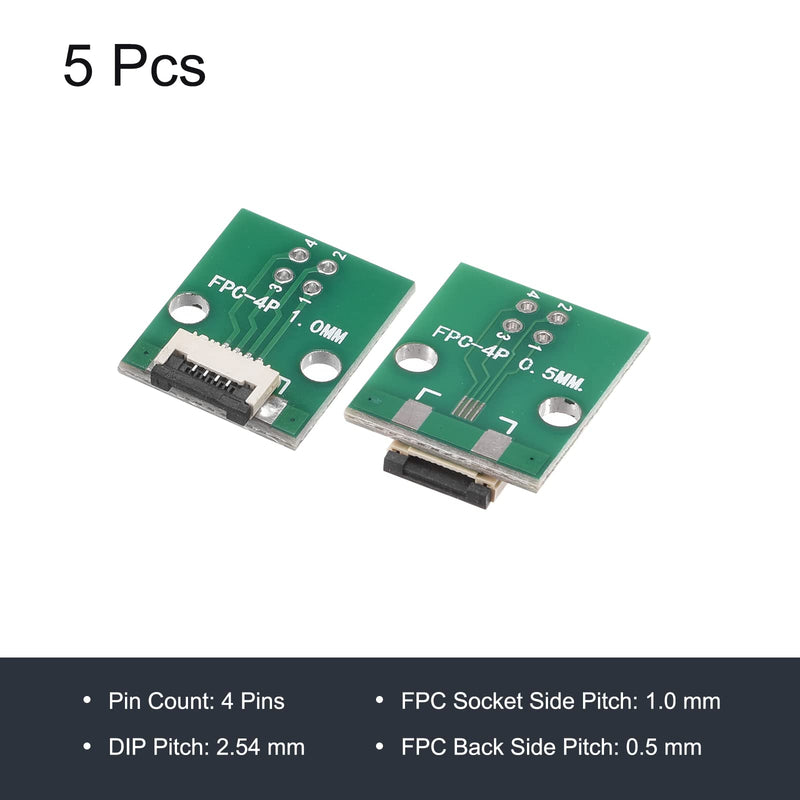 sourcing map FPC FFC Converter Plug Board 4P 1.0 mm to Female Side 0.5 mm Back to DIP 2.54 mm for LCD 3D Printer DVD TV Laptop Audio Pack of 5