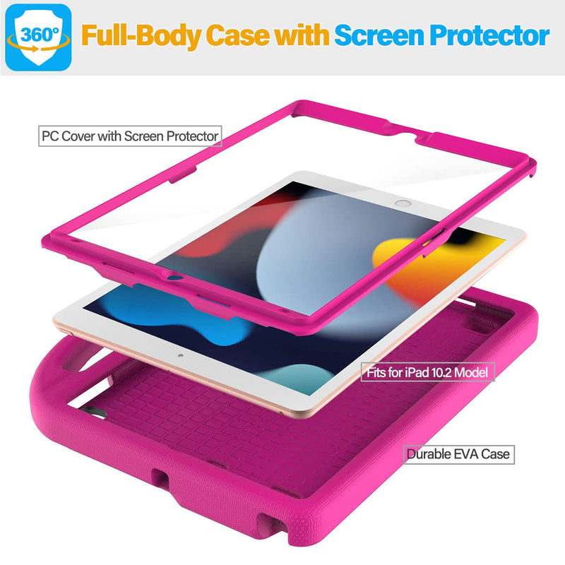 [Australia - AusPower] - SUPLIK Kids Case for iPad 9th/8th/7th Generation - iPad 10.2 inch 2021/2020/2019 Case with Built-in Screen Protector, Durable Shockproof Handle Stand Kids Case for Apple iPad 7/8/9 Gen, Pink 