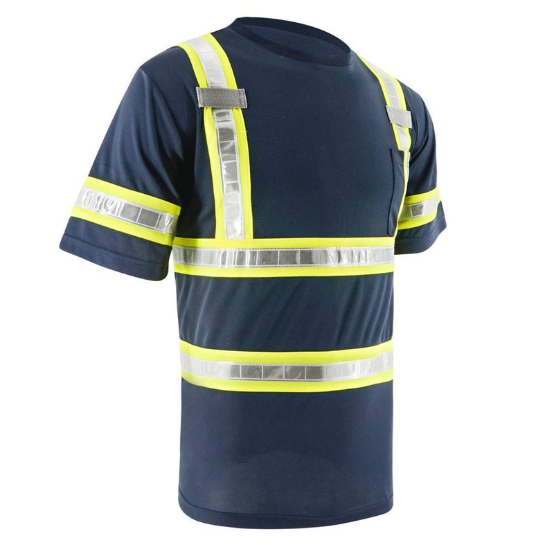 SMASYS Reflective Shirts - High Visibility Short Sleeve T Shirts ANSI with Pockets and Reflective Tape for Men,Women 5X-Large Yellow-navy