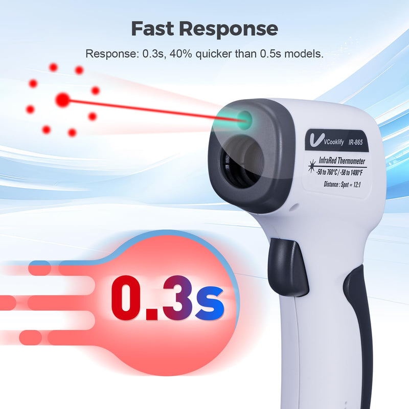 [Australia - AusPower] - Temperature Gun for Meat,Automotive Infrared Thermometer Gun with Ring Laser DS12:1,Digital Thermal Gun with Adjustable Emissivity&High/Low Alarm,-58~1400℉IR Temp Gun for Engine,Brakes&HVAC Gray 
