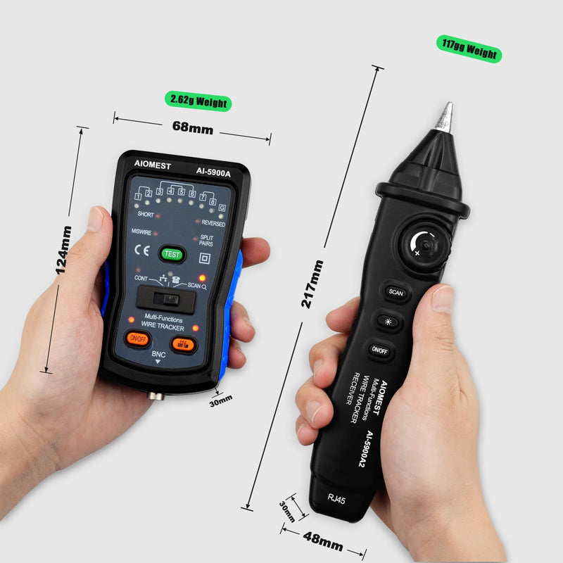 [Australia - AusPower] - AIMOEST Wire Tracker Kit 5900A - Professional Live-Circuit Cable Tester for RJ45/Ethernet, Phone Line Analyzer, BNC Finder with 3000m Range & LED Fault Alerts，Live-Circuit Testing 