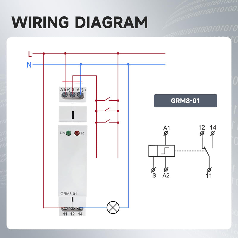 Electronic Impulse Latching Relay, GRM8-01 16A Memory Impulse Relay Wide Range Voltage AC DC 12V to 240V Pulse Relays Din Rail Mounted GRM8-01AC/DC12V~240V