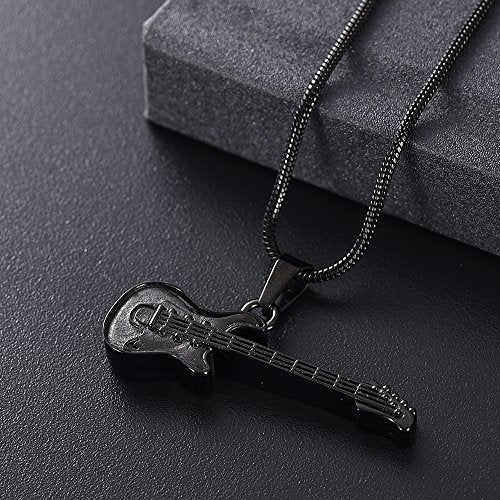 Guitar Urn Necklace for Ashes Musical Instrument Cremation Jewelry for Women Men Stainless Steel Memorial Necklaces Ash Holder for Human Pets Keepsake Jewelry for Loved Ones with Fill Tool A-Black