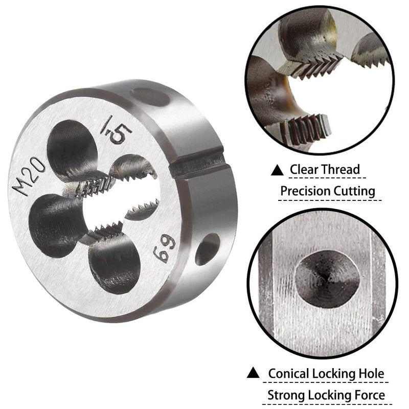 [Australia - AusPower] - M20 X 1.5 Metric Tap and Die Set M20 X 1.5mm HSS Straight Fluted Machine Thread Right Hand Screw Tap and Round Threading Die m20*1.5 