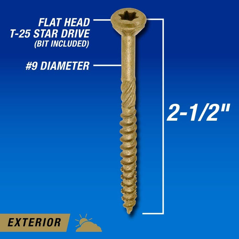 [Australia - AusPower] - 48599 Wood Screws, #9 x 2-1/2", Premium Outdoor Deck Screws, Rust Resistant, Epoxy Coated Bronze, 1lb Box, 100 pcs #9 x 2-1/2" 100 Pieces 