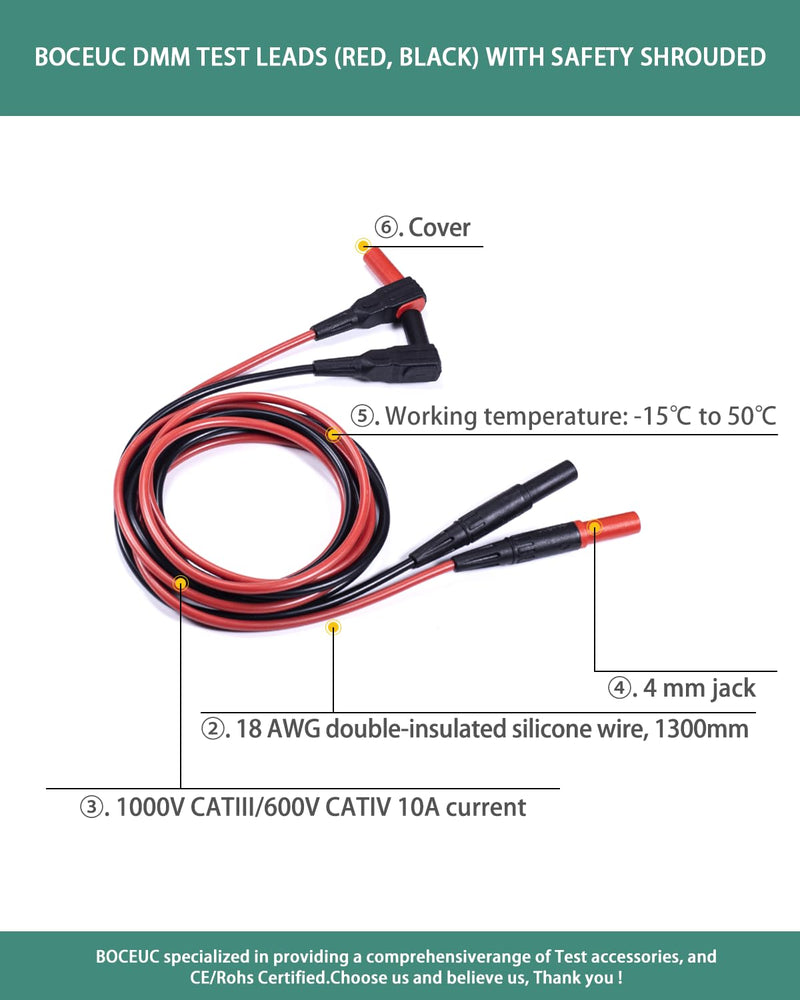 [Australia - AusPower] - Silicone Test Lead Set Multimeter Insulated Test Leads Extension CAT III, CAT IV, 10A 