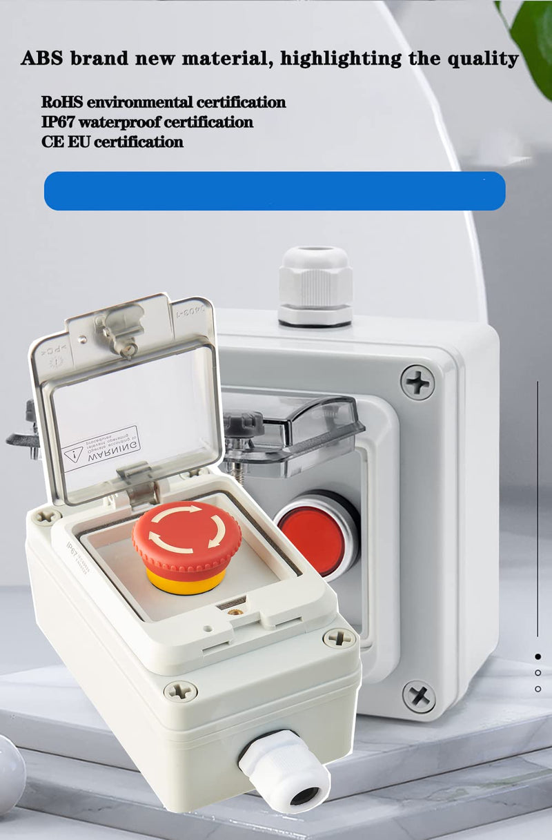 [Australia - AusPower] - Emergency Stop Button with Box e-Stop Box Emergency Stop Switch with Estop Button with Plastic Box e-Stop Button Box Emergency Stop Push Button Switch Push Button Station Box Red instantaneous switch box 