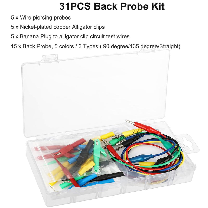[Australia - AusPower] - 31PCS Back Probe Kit, Banana Plug to Copper Alligator Clip Automotive Test Leads Set, Insulation Wire Piercing Probes, Test Wires for Car Repairing Diagnostic Circuit Testing (30) 30 
