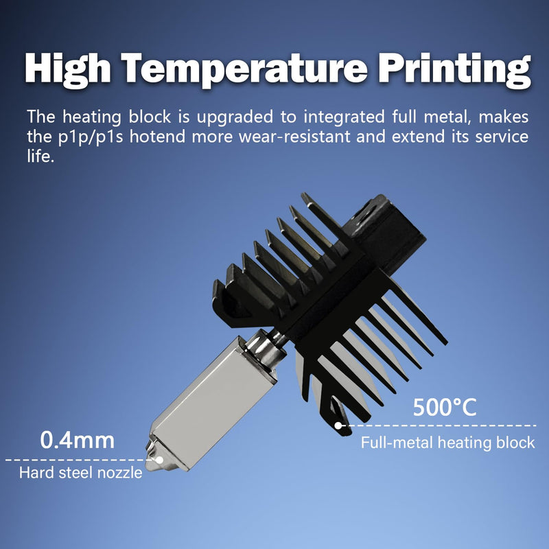3PCS P1P/P1S Hotend Upgraded Integrated 0.4mm Ceramic Assembled Extruder Printhead Kit (No Leakage)- 3D Printer Hot End Replacement with Hardened Steel Nozzle, Thermistor, Heater Cartridge Heat Block