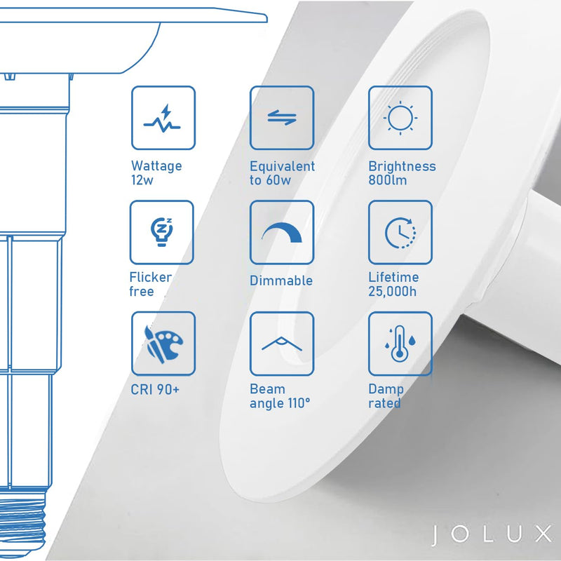 Jolux 4-Pack 5/6" LED Can Lights Retrofit Recessed Lighting,12W=60W,2700K SoftWhite,800 Lumens,Dimmable Adjustable Retrofit Downlight,ETL,Damp Rated,Simple Installation Can Lights,Bevel Trim 2700K (Soft White) Slope 5/6 Inch-4 Pack