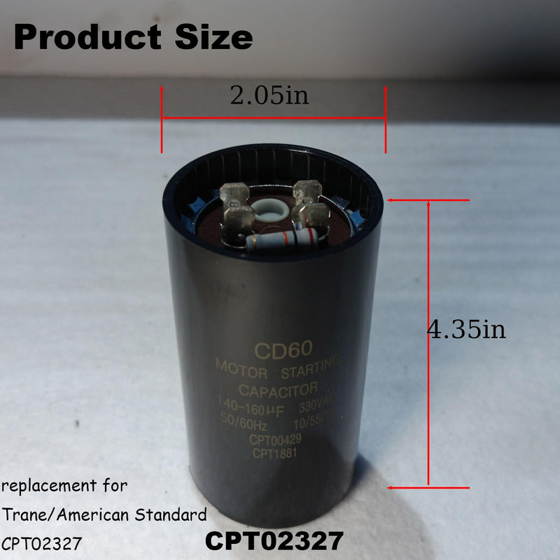 CPT02327 135-162 MFD 330 VAC Start Capacitor Replacement for Trane CPT02327, CPT-2327