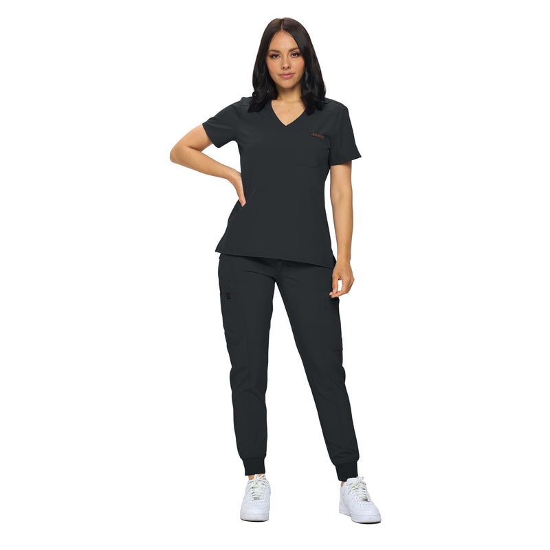 [Australia - AusPower] - Stretchy Scrubs Women's Jogger Scrub Set In Regular and Petite Jogger Scrubs with Tuck-In Top for Women Black Small 