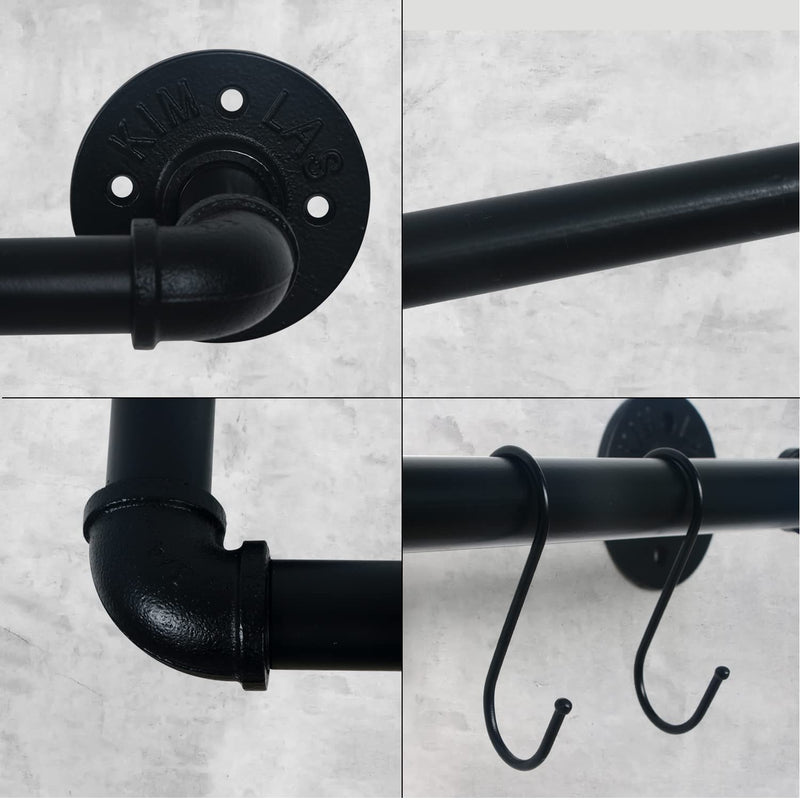 HouseAid 9 Inch Industrial Pipe Towel Bar, Farmhouse Iron Hand Towel Holder, Vintage Style Towel Rod for Bathroom, Wall Mounted, Matte Black (Hook Included) 9 inch (Black)