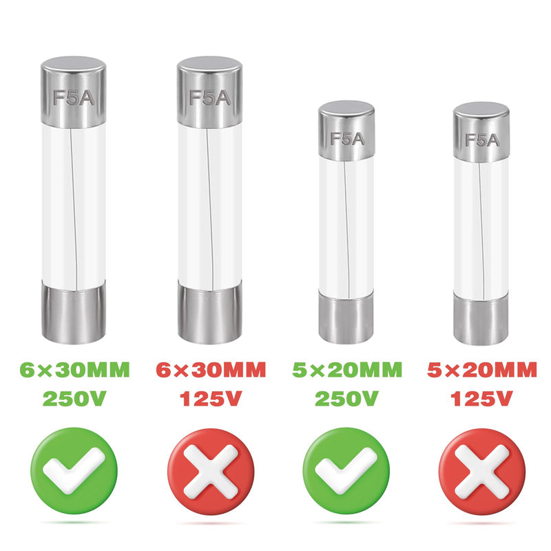 [Australia - AusPower] - 24 Values 250V Fast Blow Glass Fuses Assortment Kit 0.5A 1A 2A 3A 4A 5A 6A 7A 8A 10A 15A 20A 5X20MM 6X30MM 0.5 1 2 3 4 5 6 7 8 10 15 20 Amp 250 Volt Quick Tube Fuse Set 