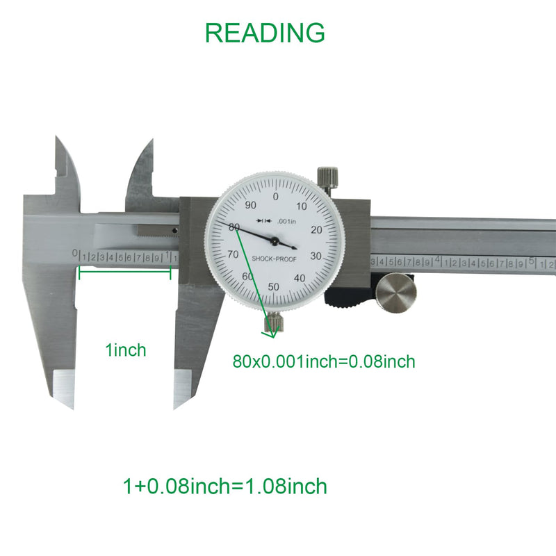[Australia - AusPower] - Dial Caliper Shockproof Dial Caliper Precision Caliper with Watch 0-6" Range, 0.001 Resolution 6 Inch with 0.001" Precision Calipers 4-Way Measurement with Plastic Case 