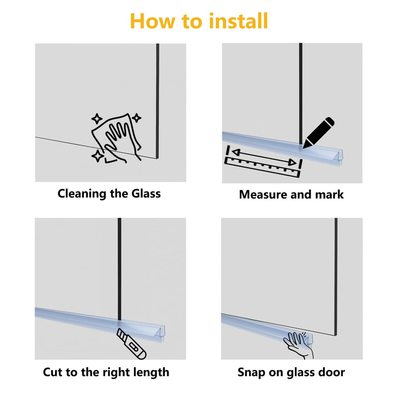 Frameless Shower Door Bottom Seal Strip for 3/8" (10mm) Thick Shower Glass, 36" Long Shower Sweep with Drip Rail, Vinyl Material, Clear - Stop Shower Leaks and Create a Water Barrier 36" Bottom Seal for 3/8"