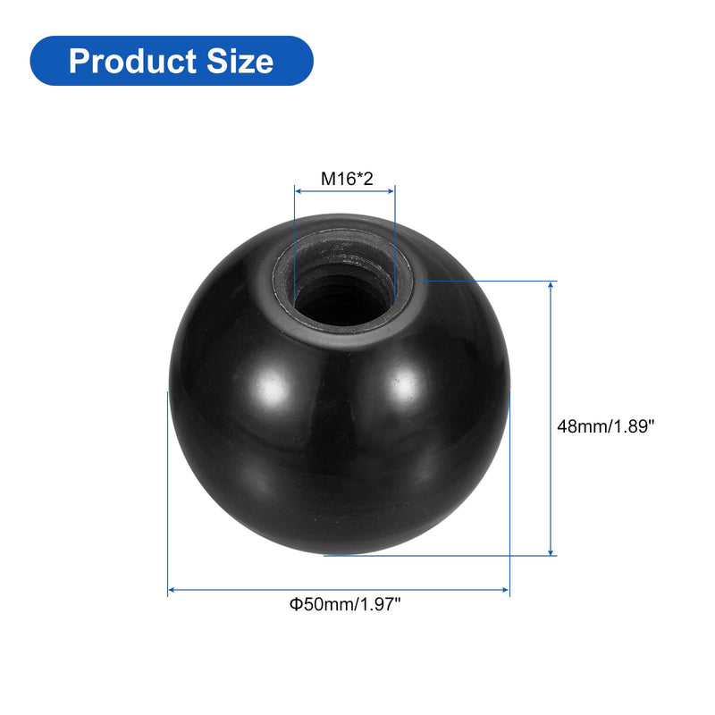 [Australia - AusPower] - uxcell 2Pcs Threaded Ball Knobs, M16 Female Thread Phenolic Thermoset Ball Knob 50mm Dia Round Operation Ball Handles for Machine Lever Handle, Black 
