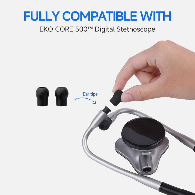 [Australia - AusPower] - 2-Pack Tempered Glass Screen Protector for EKO CORE 500™ Digital Stethoscope, 2 Silicone Ear Tips, 2 Charging Port Dust Plugs, and 1 Cleaning Brush 