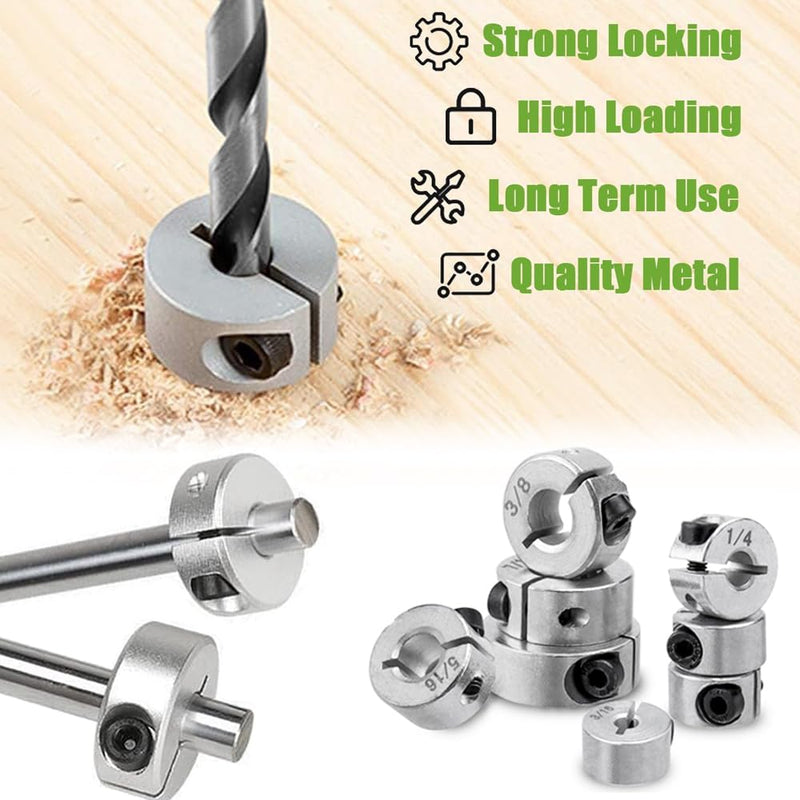 [Australia - AusPower] - 8 Pcs Drill Bit Stop Collar Set Split Ring Clamping Shaft Collars Drilling Limit Ring Drill Depth Stop Bit with M5 Set Screws (Imperial 1/2", 7/16", 3/8", 5/16", 1/4", 7/32", 3/16", 1/8") 
