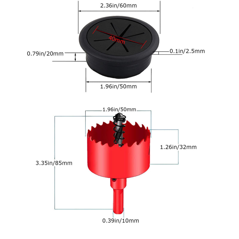 [Australia - AusPower] - Desk Grommet, 6PCS Flexible 2 Inch (50mm) Desk Cable Grommet Desk Cable Hole Covers with Hole Saw, Ideal Solution for Office and Home Table Cable (Black, 2Inch_50mm) (Black) 6PCS 2inch_50mm Black 