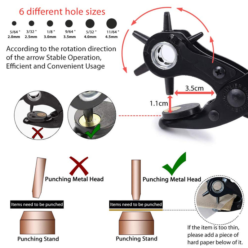 Leather Hole Punch Tool for Belt - Multi Hole Sizes Puncher for Belts, Watch Bands, Straps, Dog Collars, Saddles, Shoes, Fabric, DIY Home or Craft Projects - with 5/32" Grommet Eyelet Kit 100 Sets 02-Black/Red