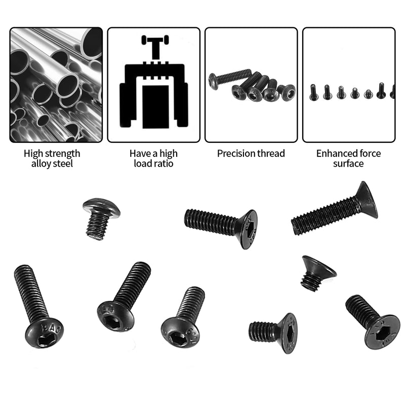 [Australia - AusPower] - 720 Pcs M3 Hex Socket Cap Bolts Screws Assortment Kit, Pan Head & Flat Head Hex Button Head Screws Assorted Black Alloy Steel, M3x(4mm/6mm/8mm/10mm/12mm) (Black) 