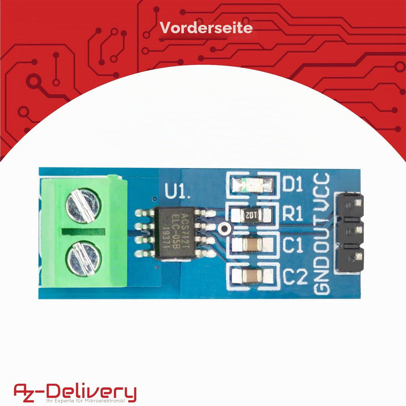 AZDelivery ACS712 20A Amp Current Sensor Range Module Current Sensor Compatible with Arduino 1