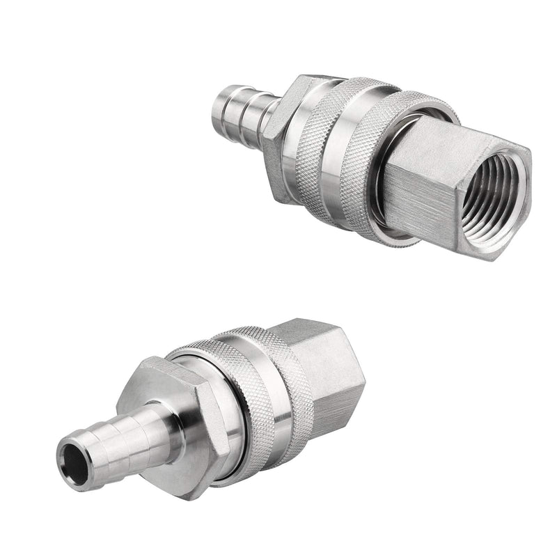 [Australia - AusPower] - FERRODAY Stainless Steel Quick Disconnect Set 1/2 NPT Female Disconnect 1/2" Barb Brewing Quick Disconnect For Wort Pumps for Wort Chiller Connectors for Ball Valve Hose Fitting & O-rings-2 Pair 2 pair in 1 package 
