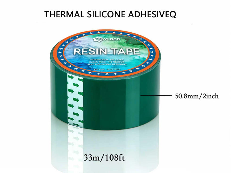 High-Temp Epoxy Tape - 2" x 108ft Heat-Resistant Molding Tape, No Residue & High Adhesion for River Tables, Resin Molding, Paint Protection, DIY Crafts (Green)